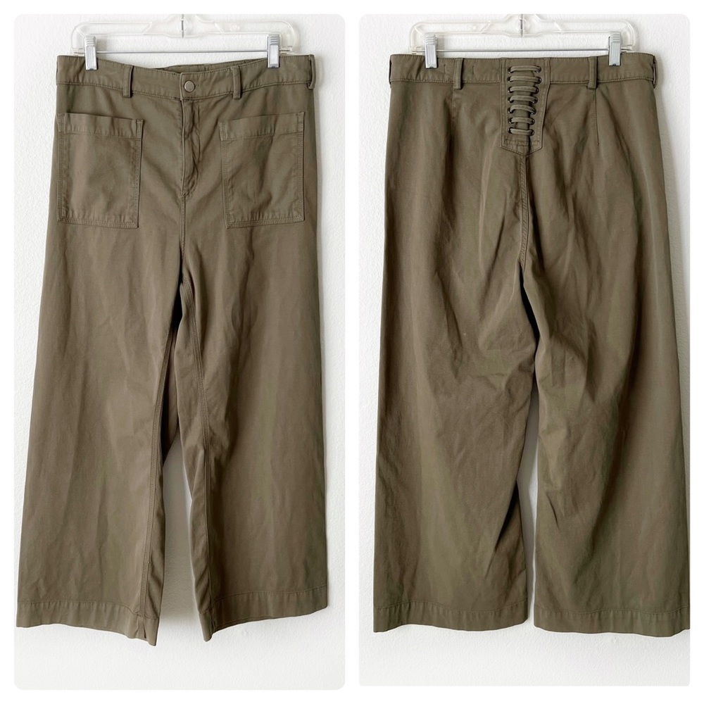 A.L.C. FINLEY WIDE LEG LACE UP BACK PALAZZO PANT OLIVE GREEN CROPPED PAN… - Picture 2 of 16